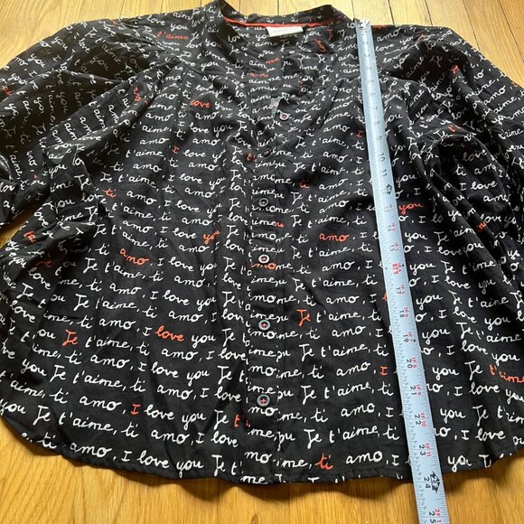 Anthropologie Laetitia Rouget Sz L Black Motif I Love You Puff Sleeve Blouse NWT - Picture 11 of 16